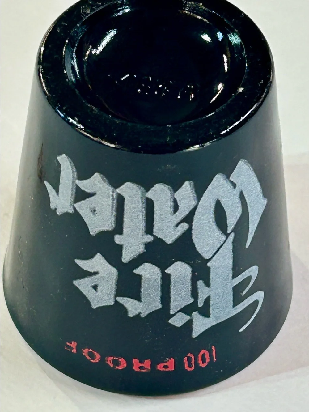 Shot Glass 100 Proof Fire Water Black Etched